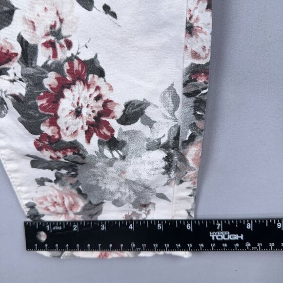 Colloseum Floral Skinny Jeans Womens Size X Large Mid Rise Button Fly White Gray - Picture 9 of 11